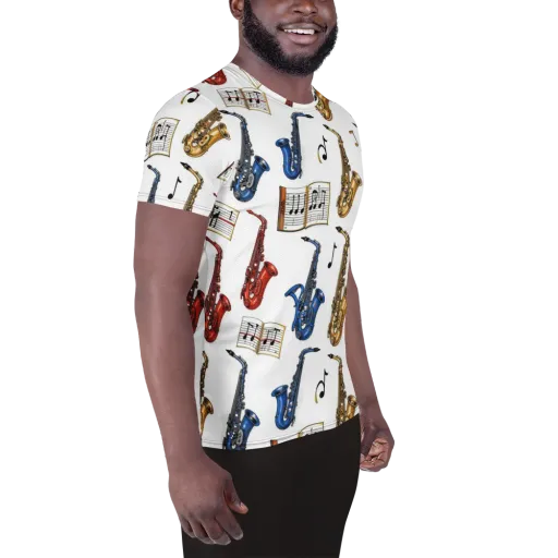 Saxophone Serenade on a Men's Athletic T-Shirt