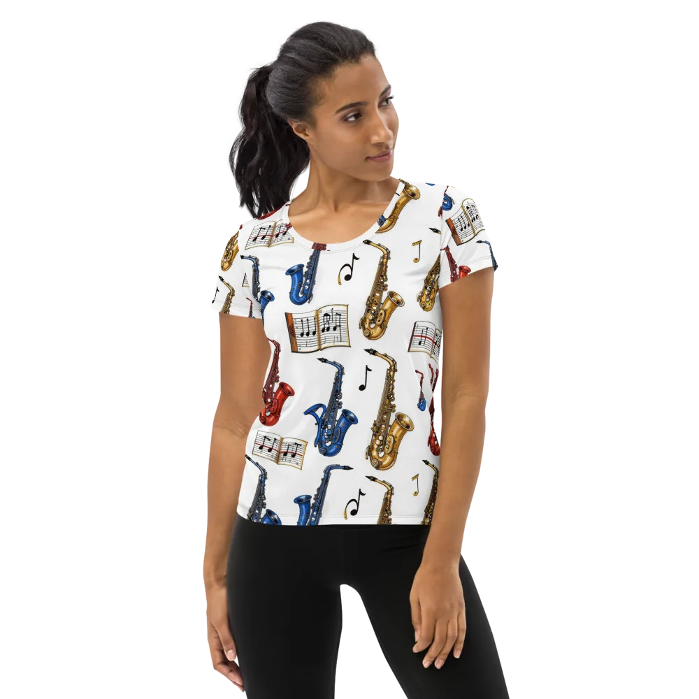 Saxophone Serenade on Women's Athletic T-Shirt — Front