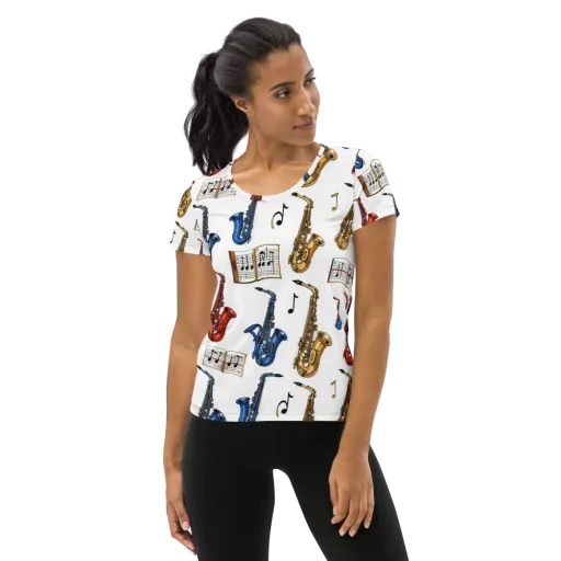 Saxophone Serenade on a Women's Athletic T-Shirt