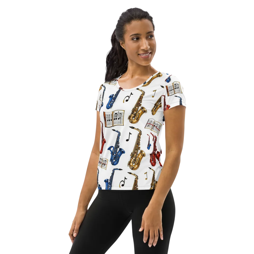 Saxophone Serenade on Women's Athletic T-Shirt — Left