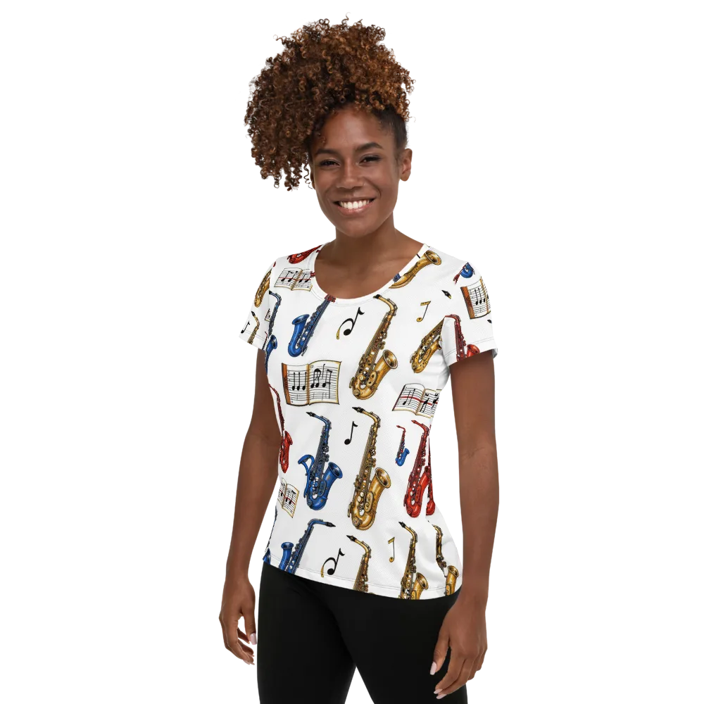 Saxophone Serenade on Women's Athletic T-Shirt — Left