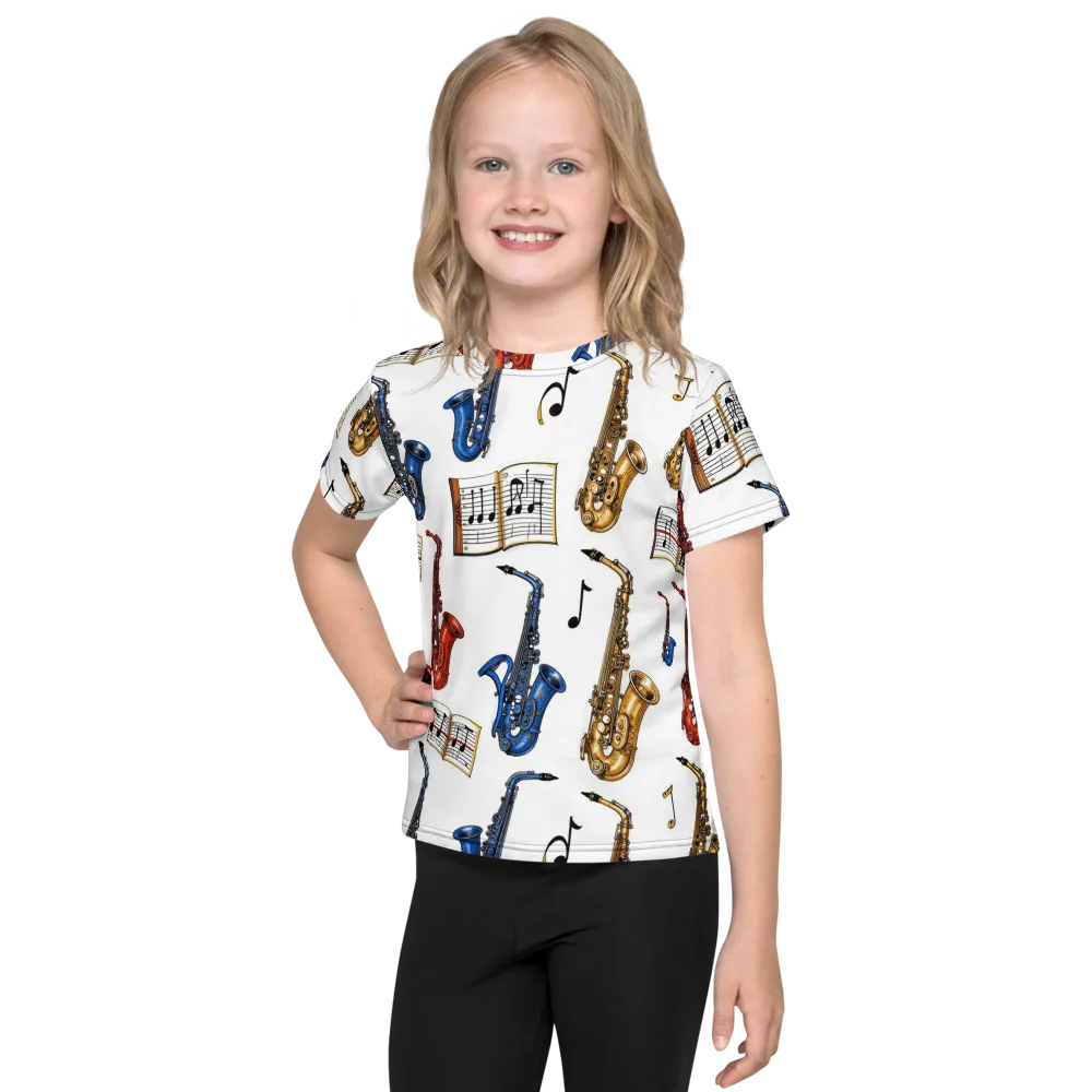 Saxophone Serenade on Kids Crew Neck T-Shirt — Front