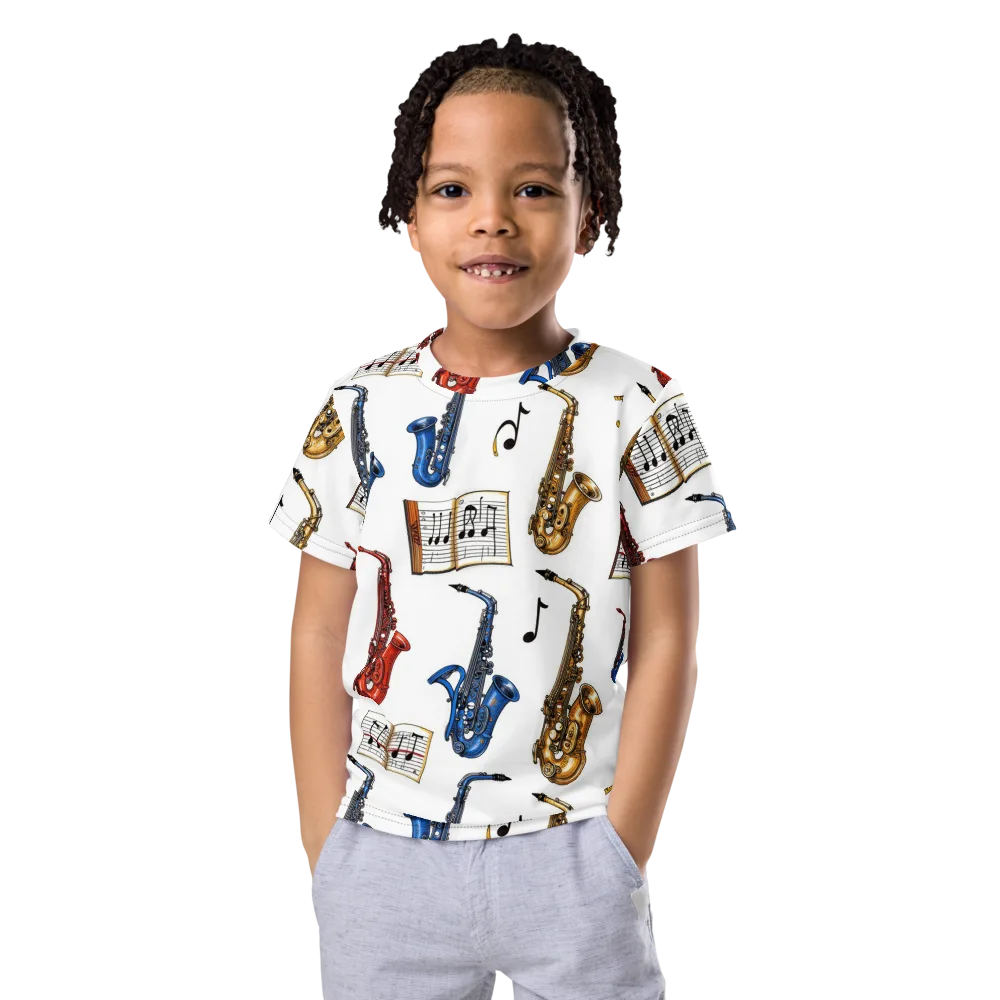 Saxophone Serenade on Kids Crew Neck T-Shirt — Front