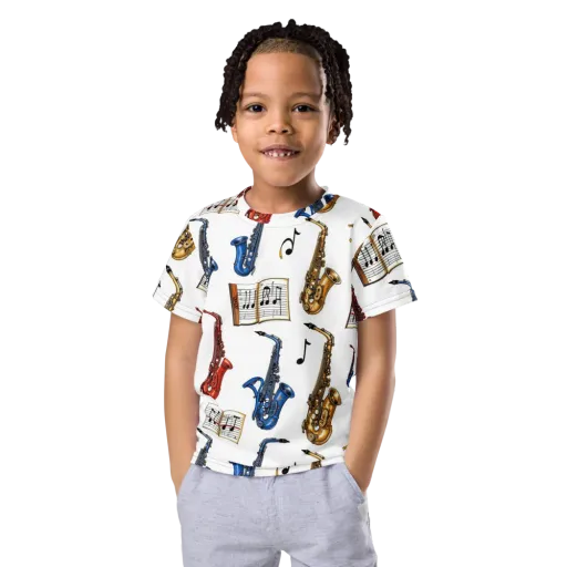 Saxophone Serenade on a Kids Crew Neck T-Shirt
