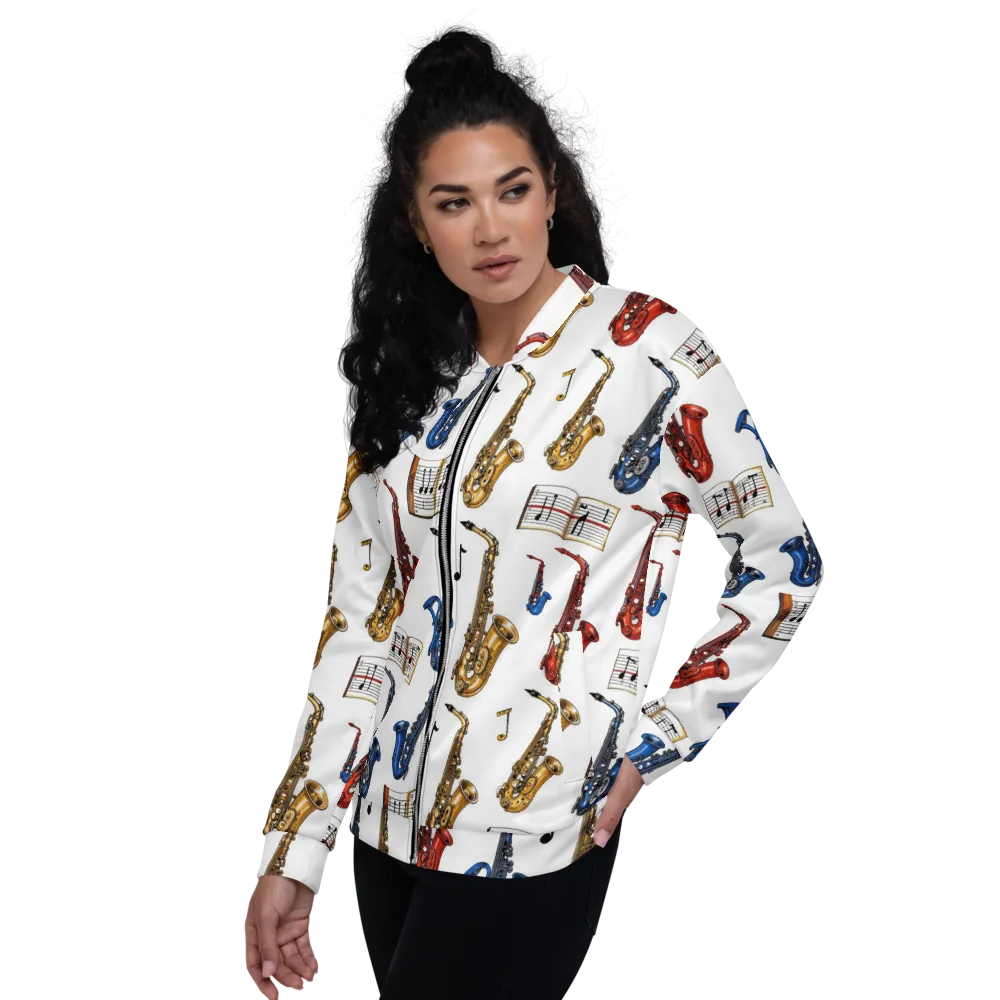Saxophone Serenade on Bomber Jacket — Left