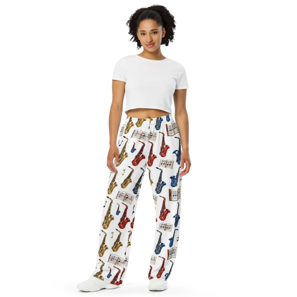 Saxophone Serenade on Wide-Leg Pants — Front
