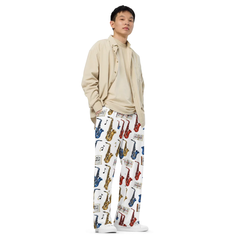 Saxophone Serenade on Wide-Leg Pants — Right Front