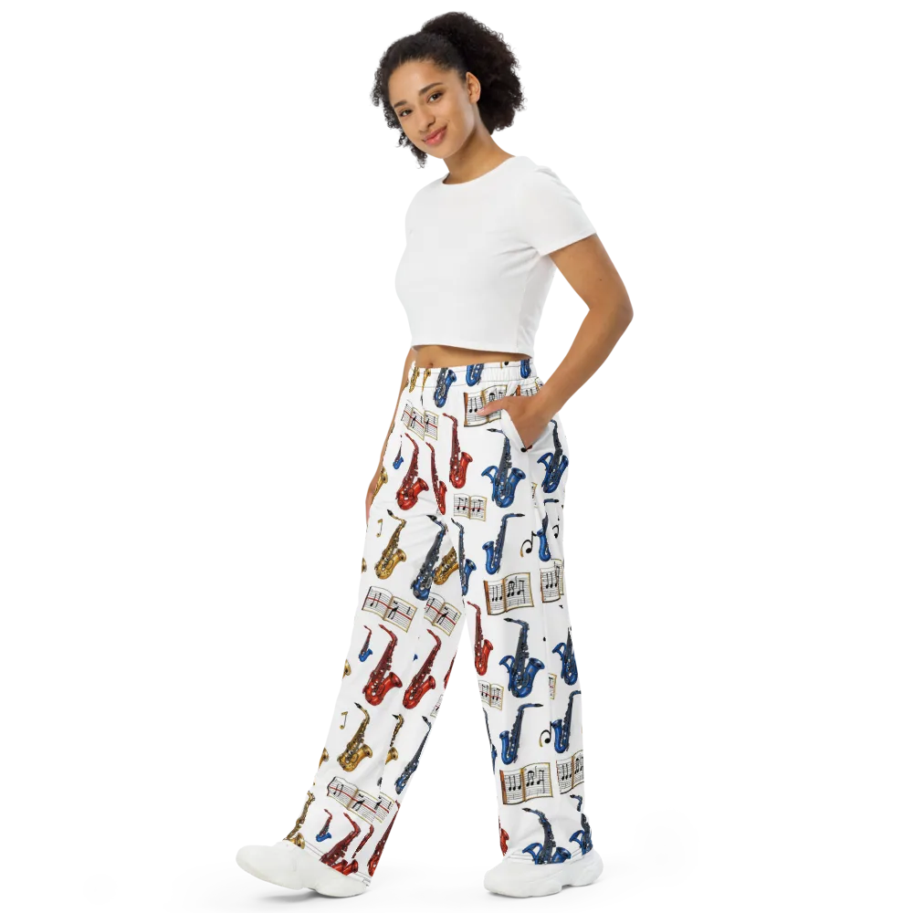 Saxophone Serenade on Wide-Leg Pants — Left Front