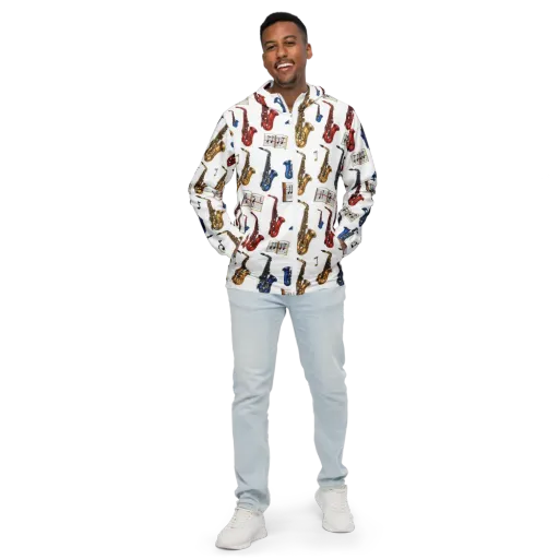 Saxophone Serenade on a Men's Windbreaker