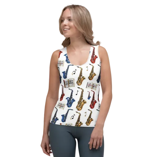 Saxophone Serenade on a Women's Tank Top