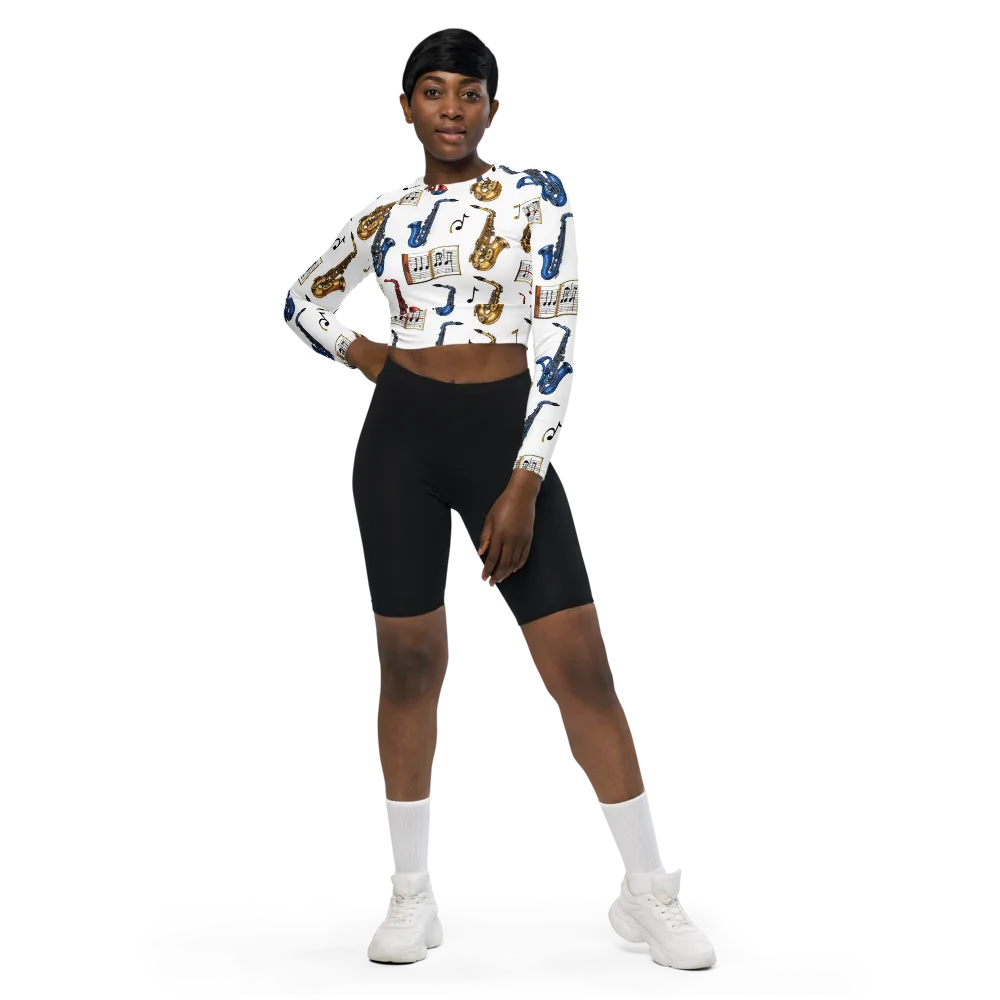 Saxophone Serenade on Long Sleeve Crop Top — Front