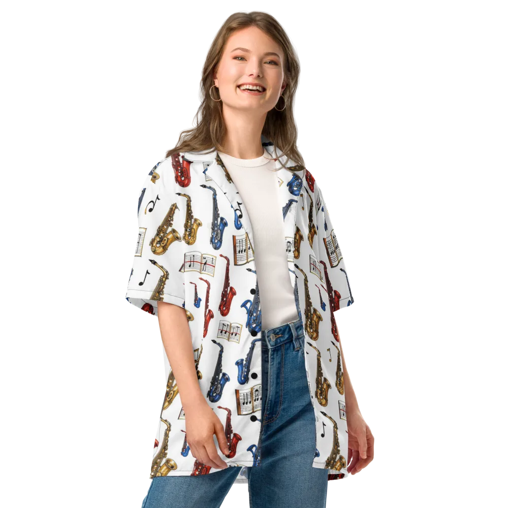 Saxophone Serenade on Button Shirt — Front
