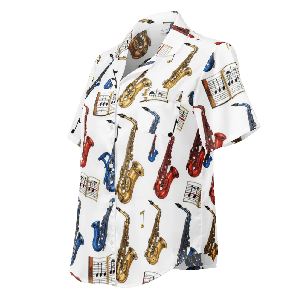 Saxophone Serenade on Women's Short Sleeve Pajama Top — Left Front