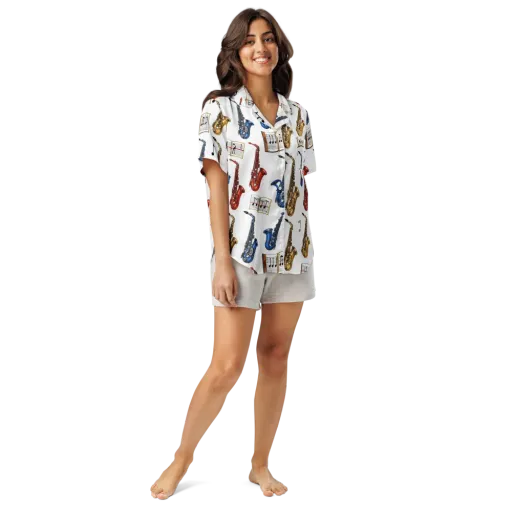 Saxophone Serenade on a Women's Short Sleeve Pajama Top