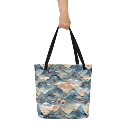 Azure Pilgrimage on a Large Tote Bag W/ Pocket