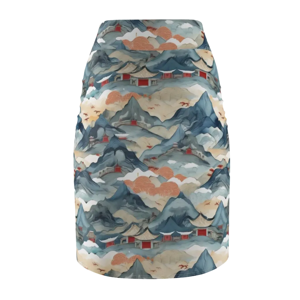 Azure Pilgrimage on Pencil Skirt — Back