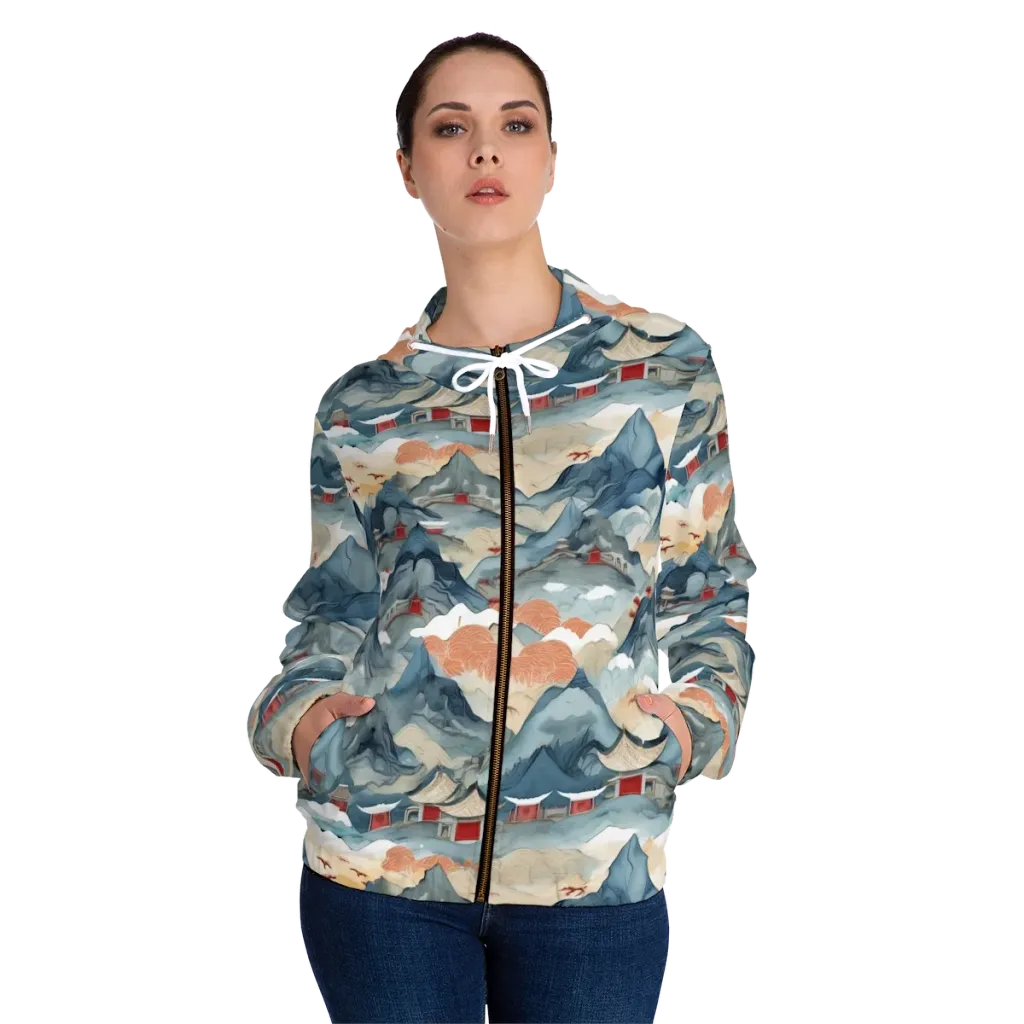 Azure Pilgrimage on Women's Full-Zip Hoodie — Front On Person