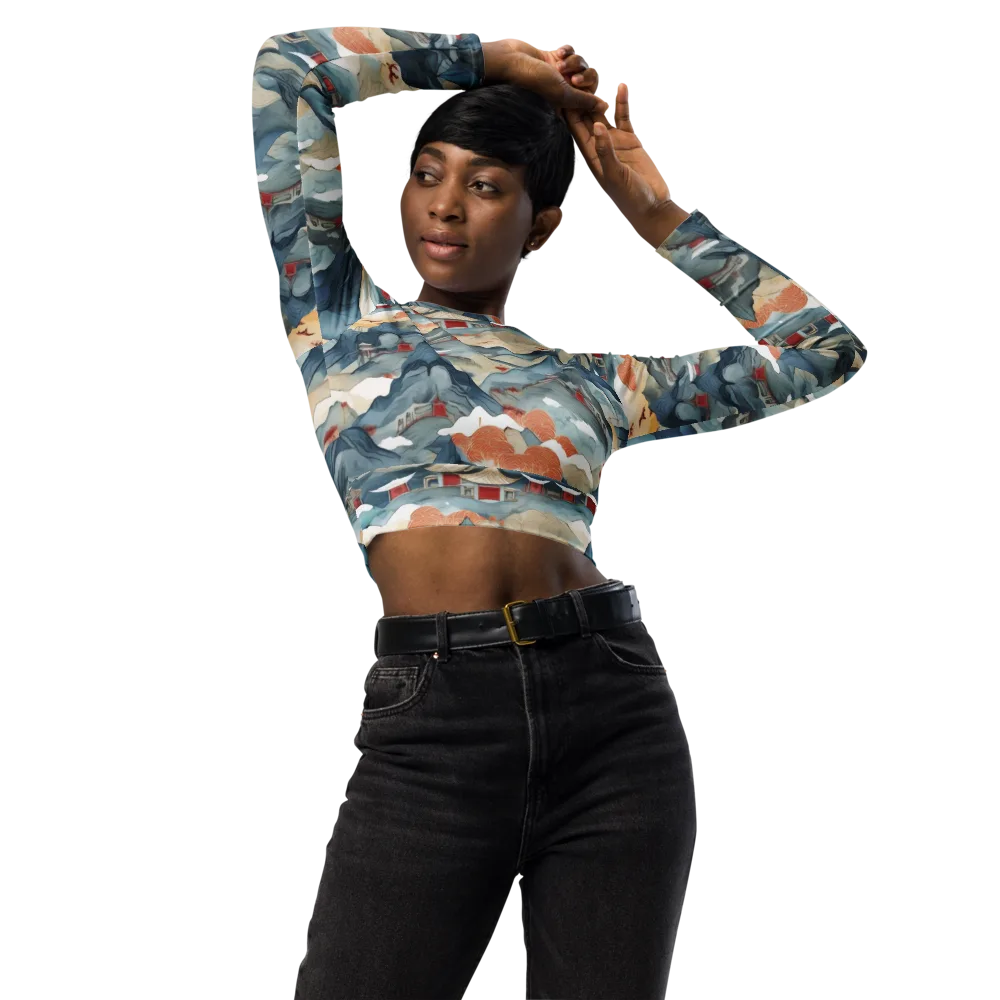 Azure Pilgrimage on Long Sleeve Crop Top — Front