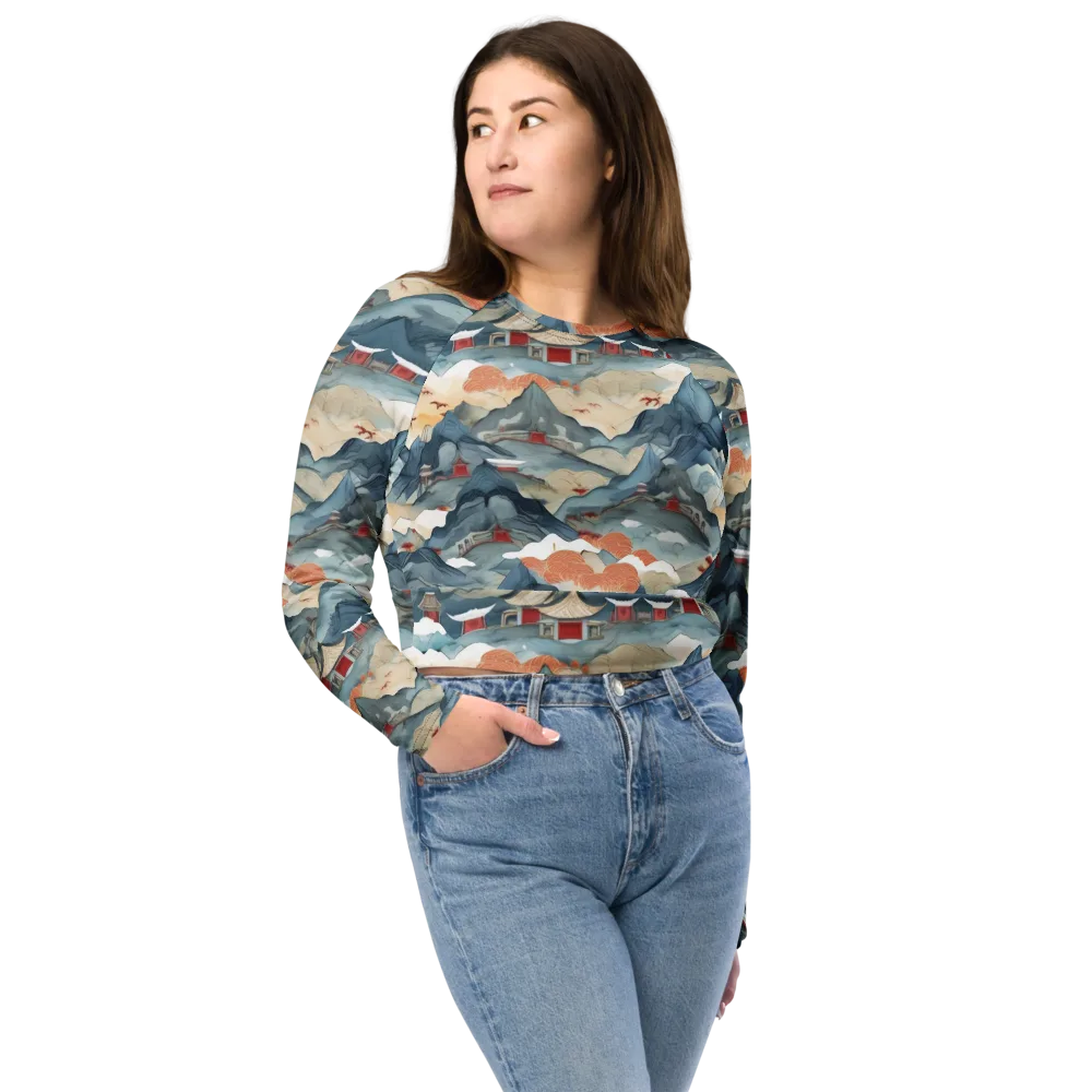 Azure Pilgrimage on Long Sleeve Crop Top — Front