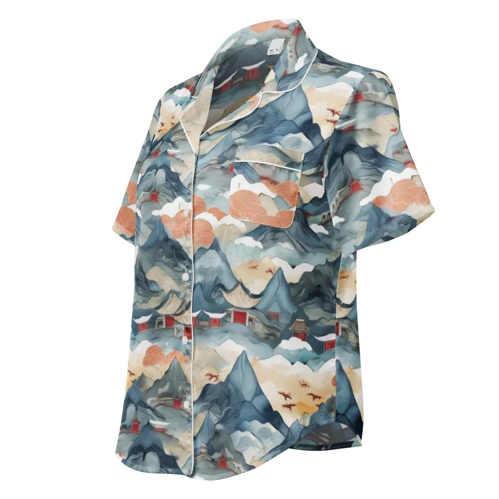 Azure Pilgrimage on Women's Short Sleeve Pajama Top — Left Front