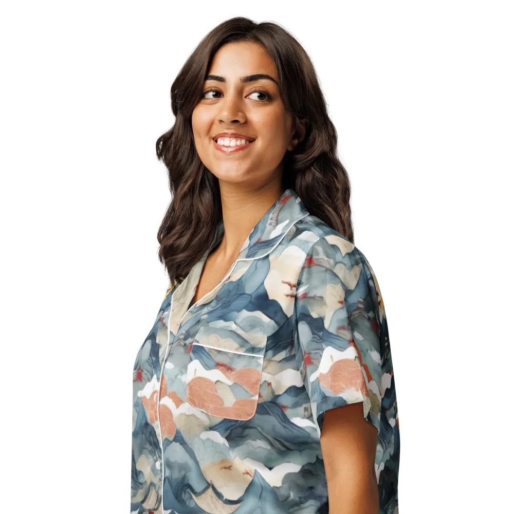 Azure Pilgrimage on Women's Short Sleeve Pajama Top — Left Front