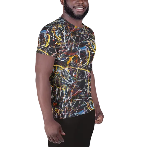 Brown Surge on a Men's Athletic T-Shirt