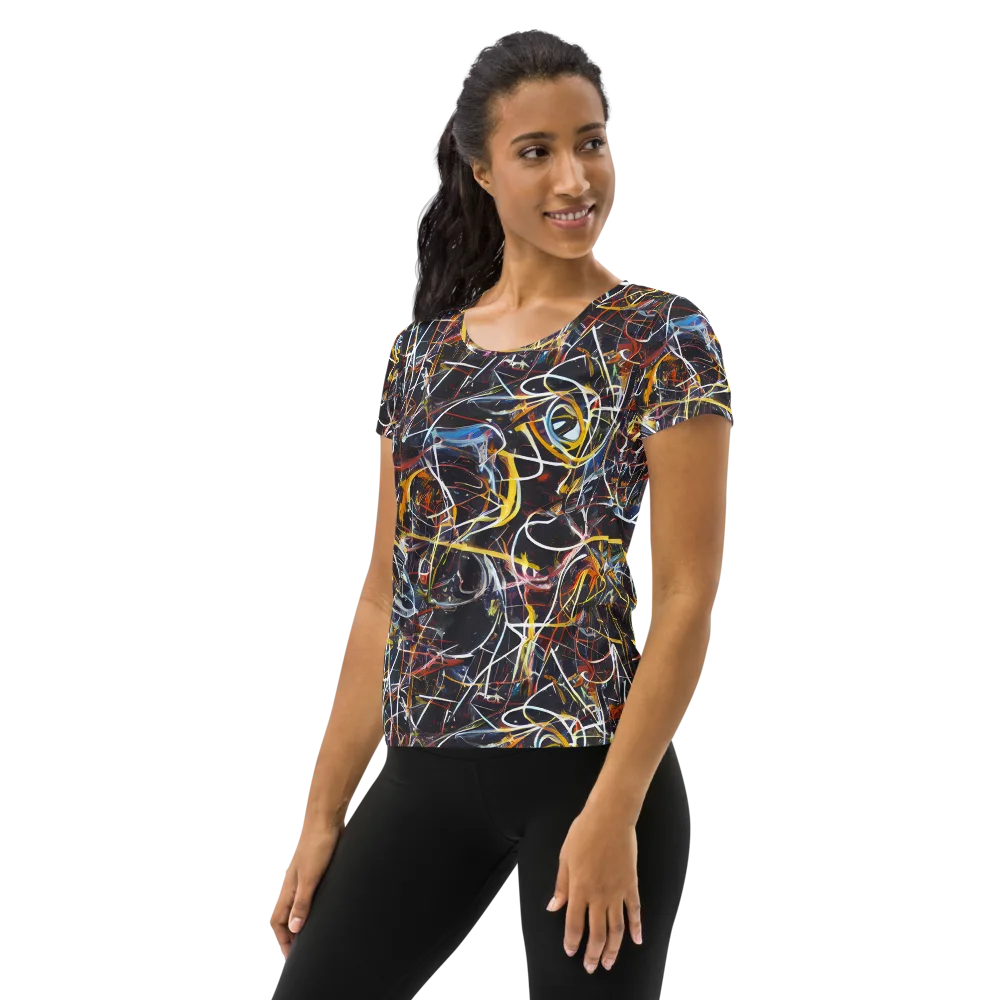 Brown Surge on Women's Athletic T-Shirt — Left