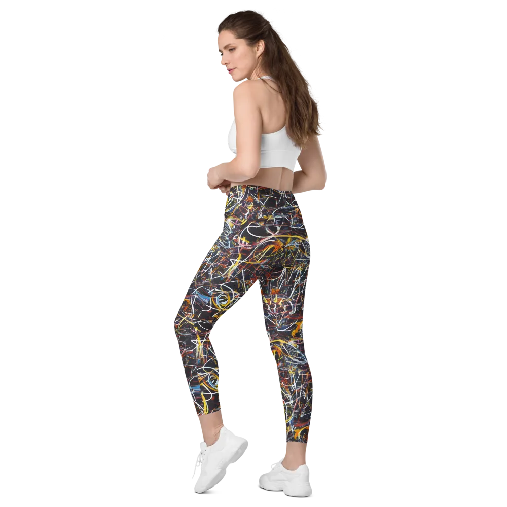 Brown Surge on Leggings with Pockets — Left Back
