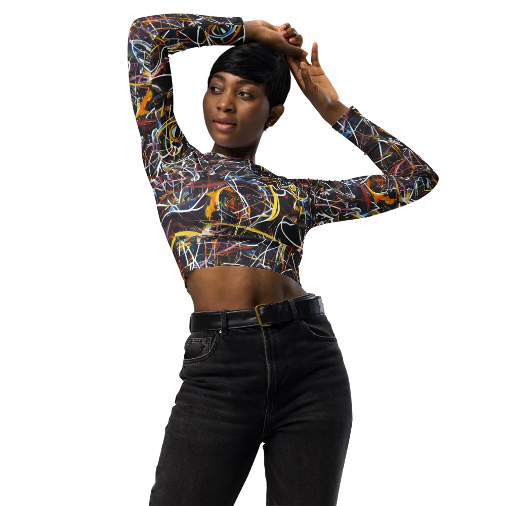 Brown Surge on Long Sleeve Crop Top — Front