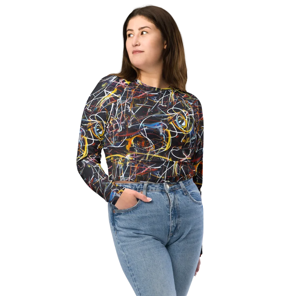 Brown Surge on Long Sleeve Crop Top — Front