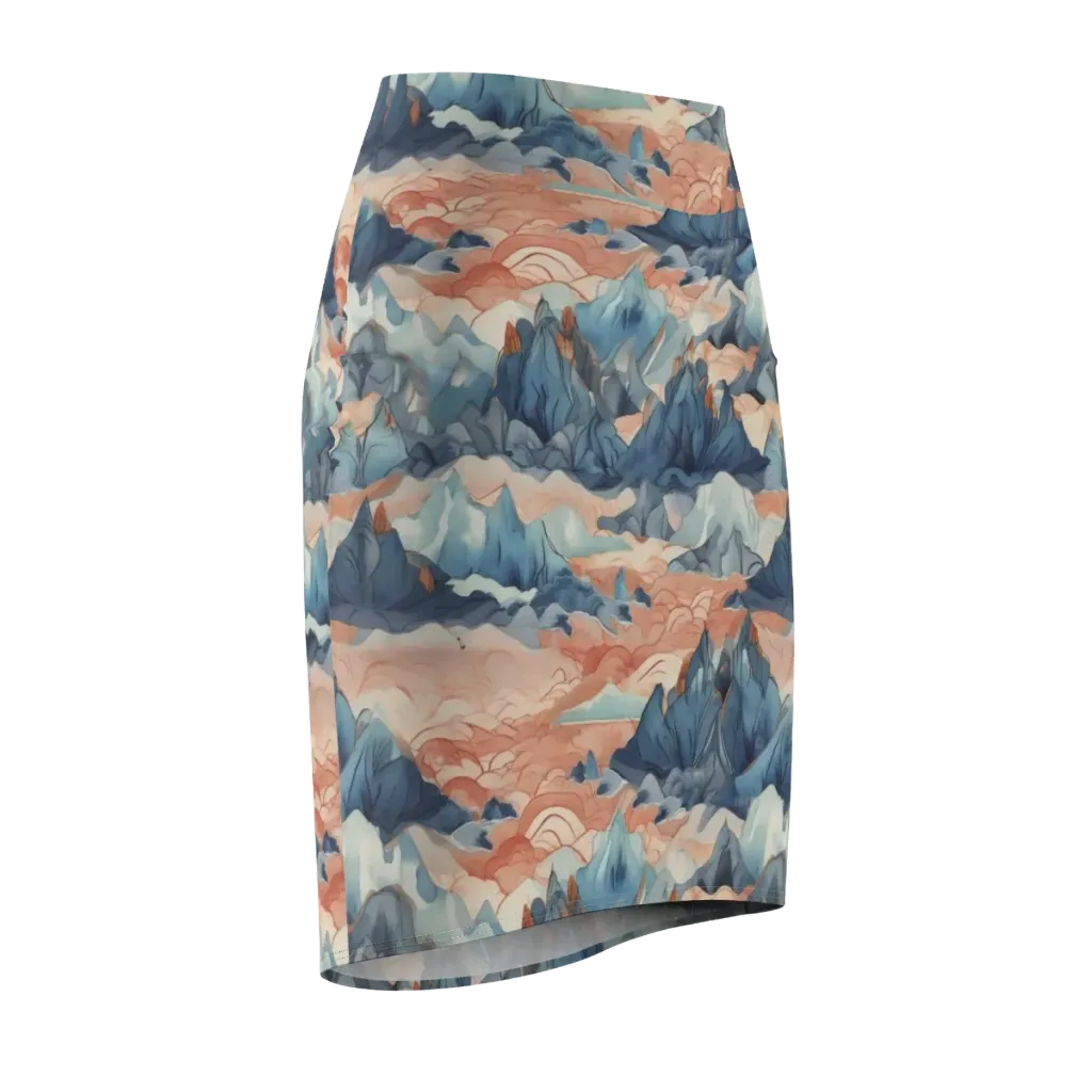 Celestial Peaks on Pencil Skirt — Front Side
