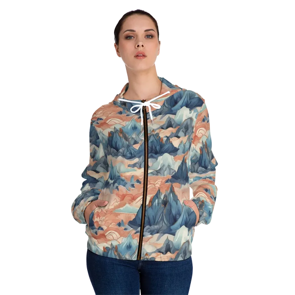 Celestial Peaks on Women's Full-Zip Hoodie — Front On Person