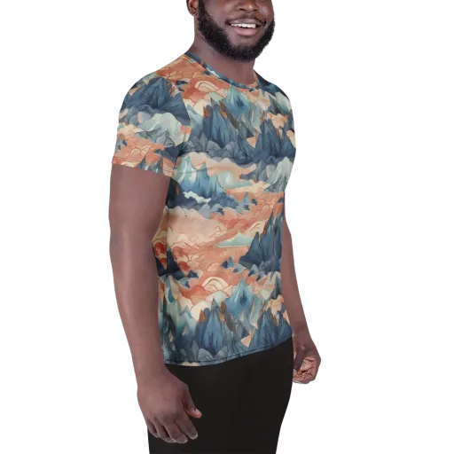 Celestial Peaks on a Men's Athletic T-Shirt