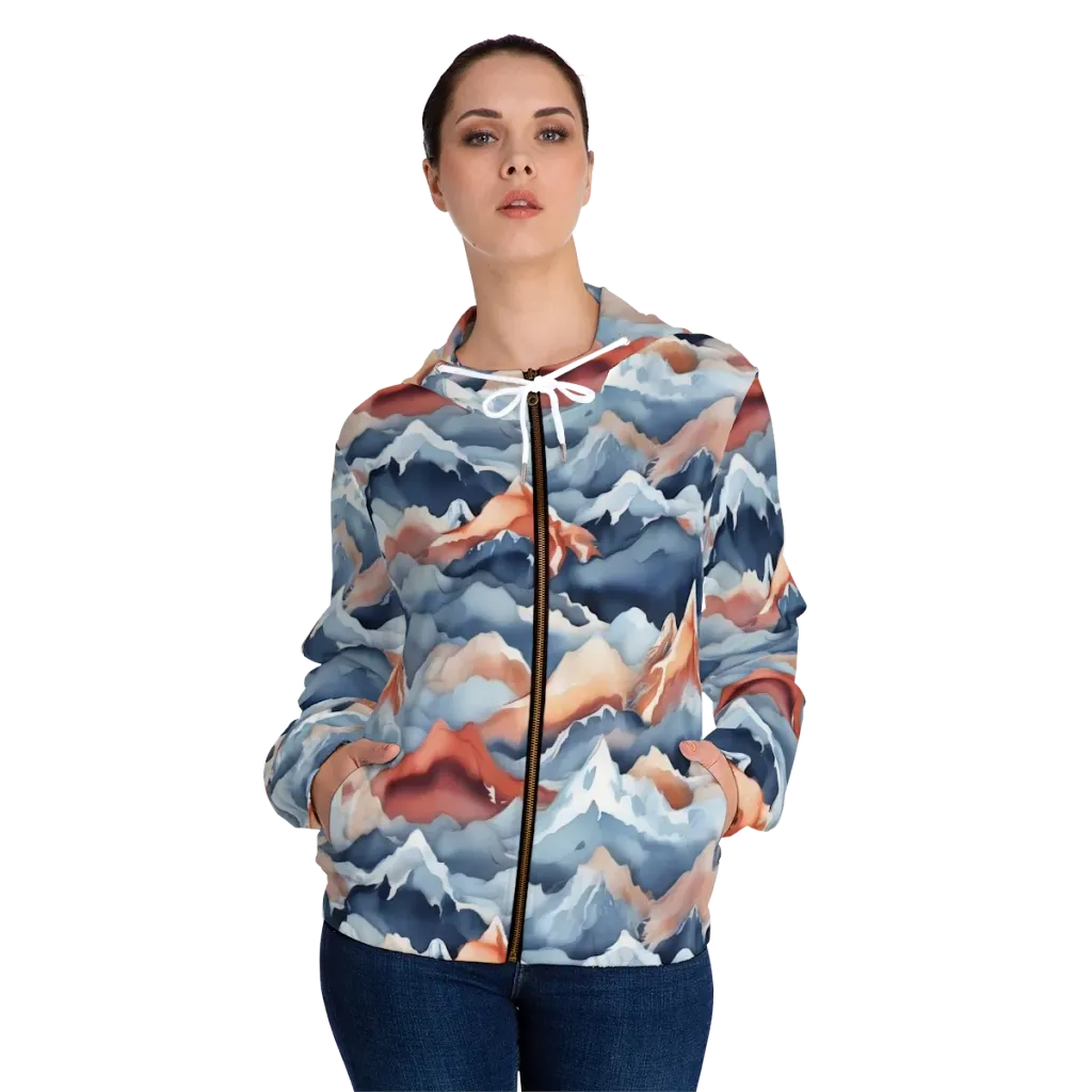 Alpine Ember on Women's Full-Zip Hoodie — Front On Person
