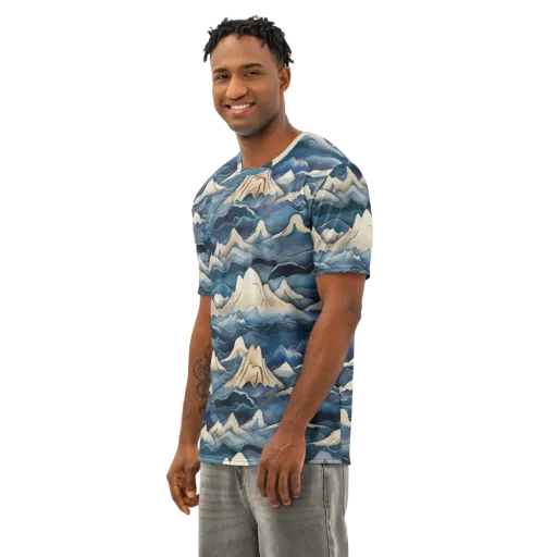 Indigo Alpine Current on a Men's Cotton Crew Neck T-Shirt