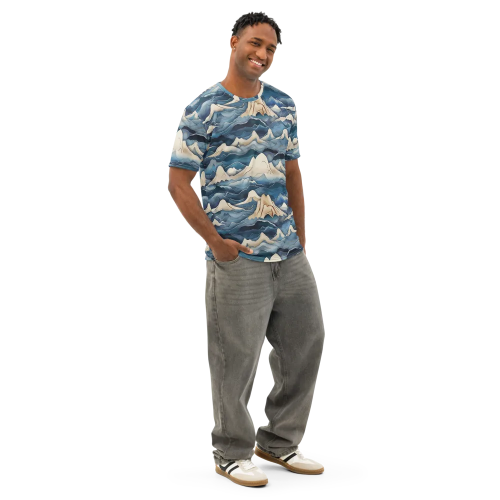 Indigo Alpine Current on Men's Cotton Crew Neck T-Shirt — Right Front