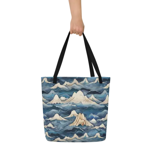 Indigo Alpine Current on a Large Tote Bag W/ Pocket