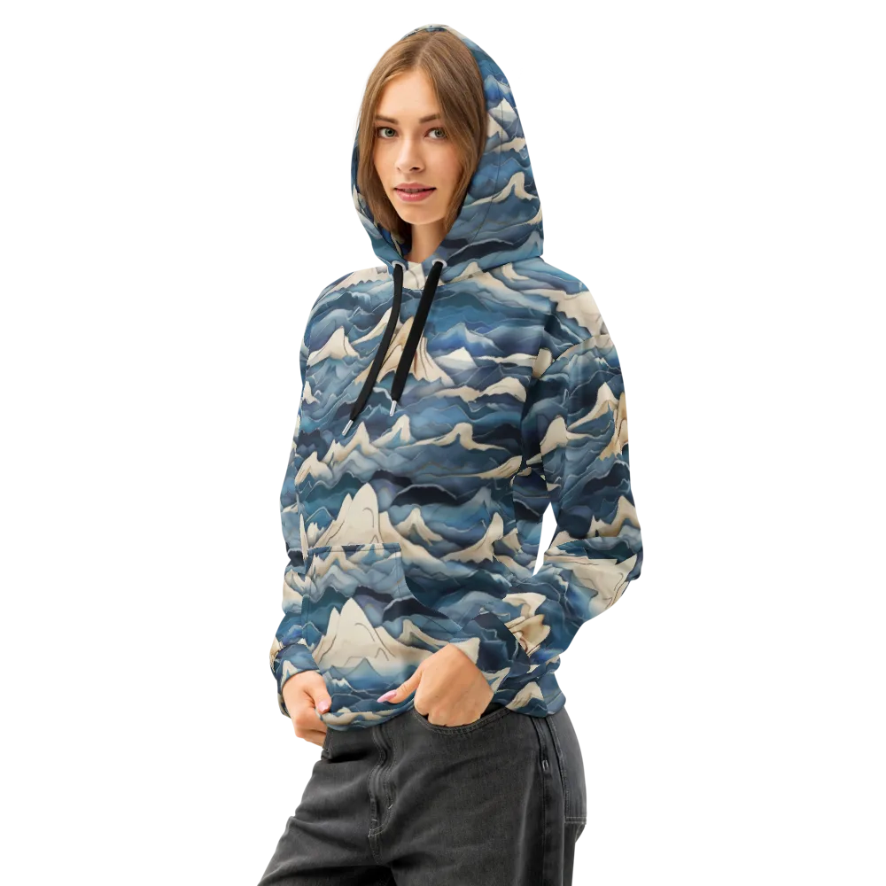 Indigo Alpine Current on Cotton Hoodie — Left Front