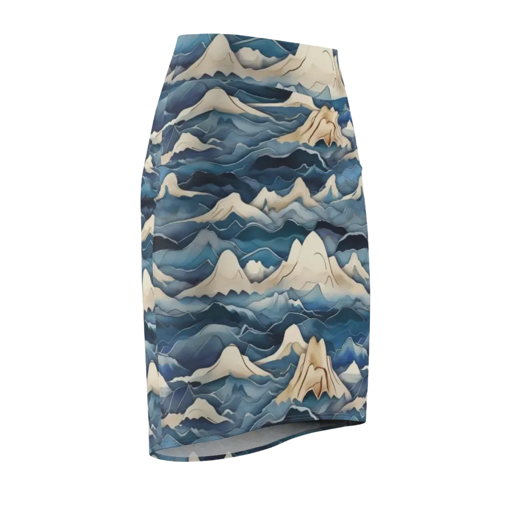 Indigo Alpine Current on Pencil Skirt — Front Side