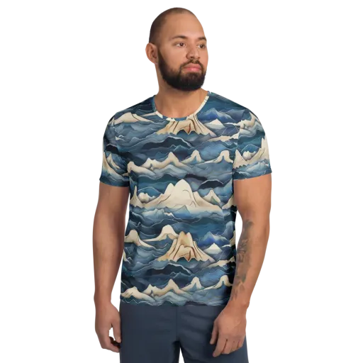 Indigo Alpine Current on a Men's Athletic T-Shirt
