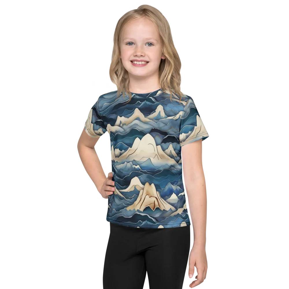 Indigo Alpine Current on Kids Crew Neck T-Shirt — Front