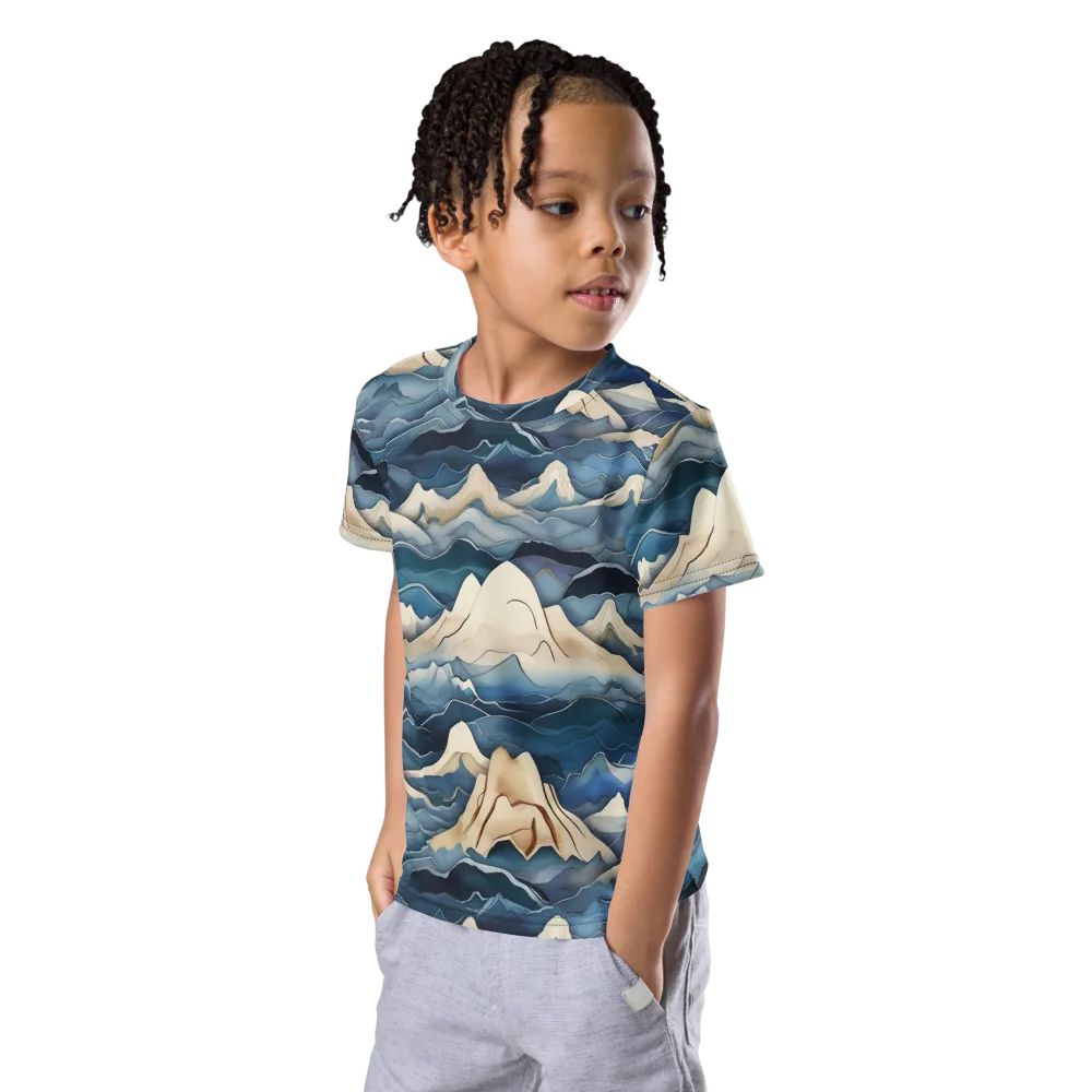 Indigo Alpine Current on Kids Crew Neck T-Shirt — Left Front