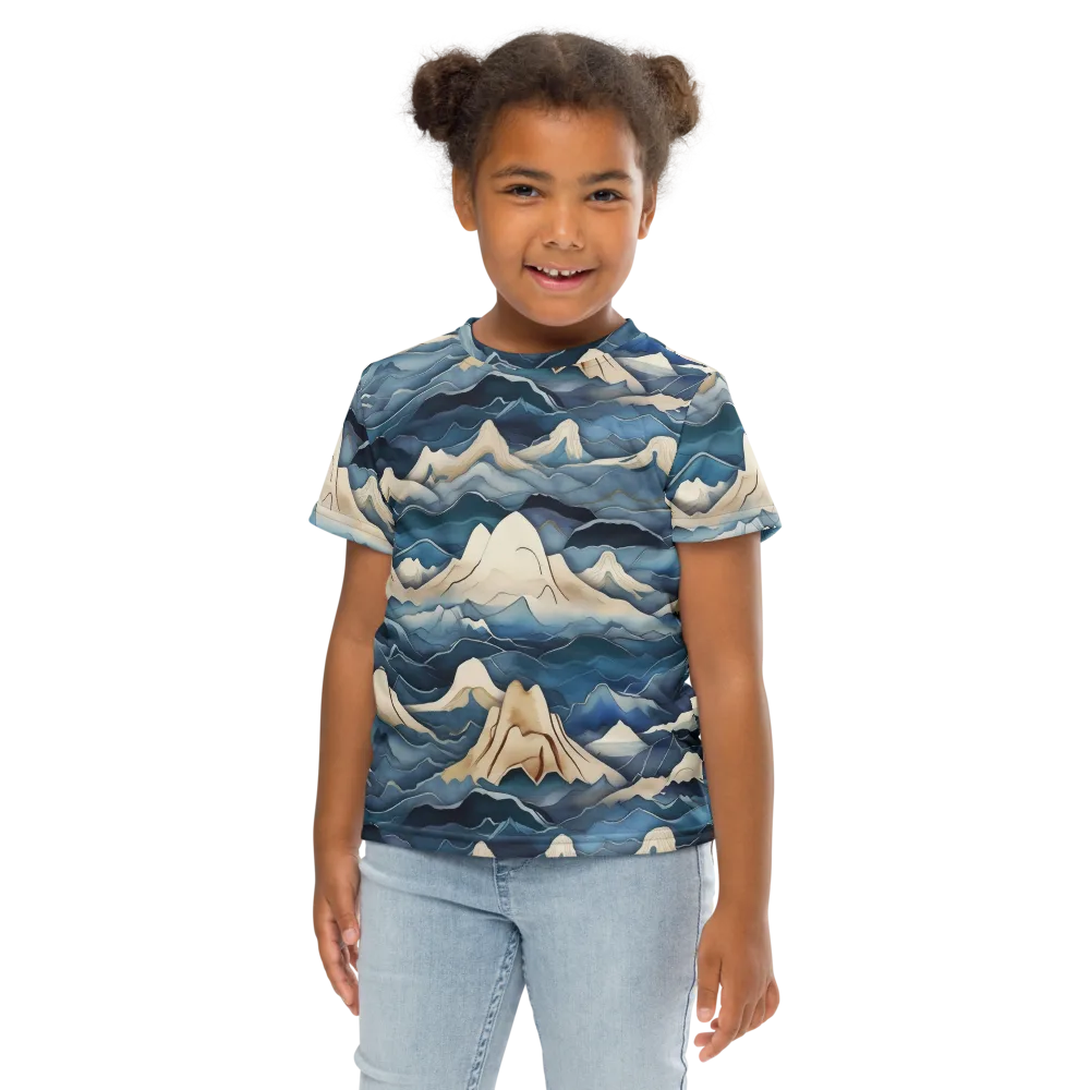 Indigo Alpine Current on Kids Crew Neck T-Shirt — Front
