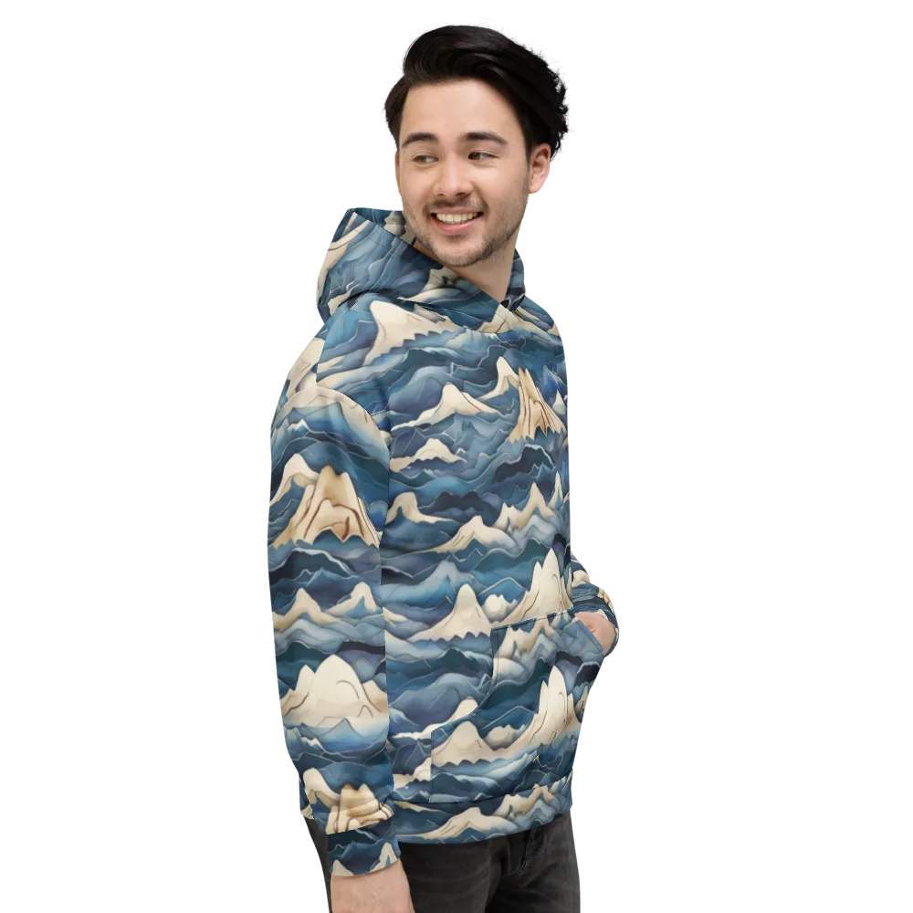 Indigo Alpine Current on Hoodie — Right