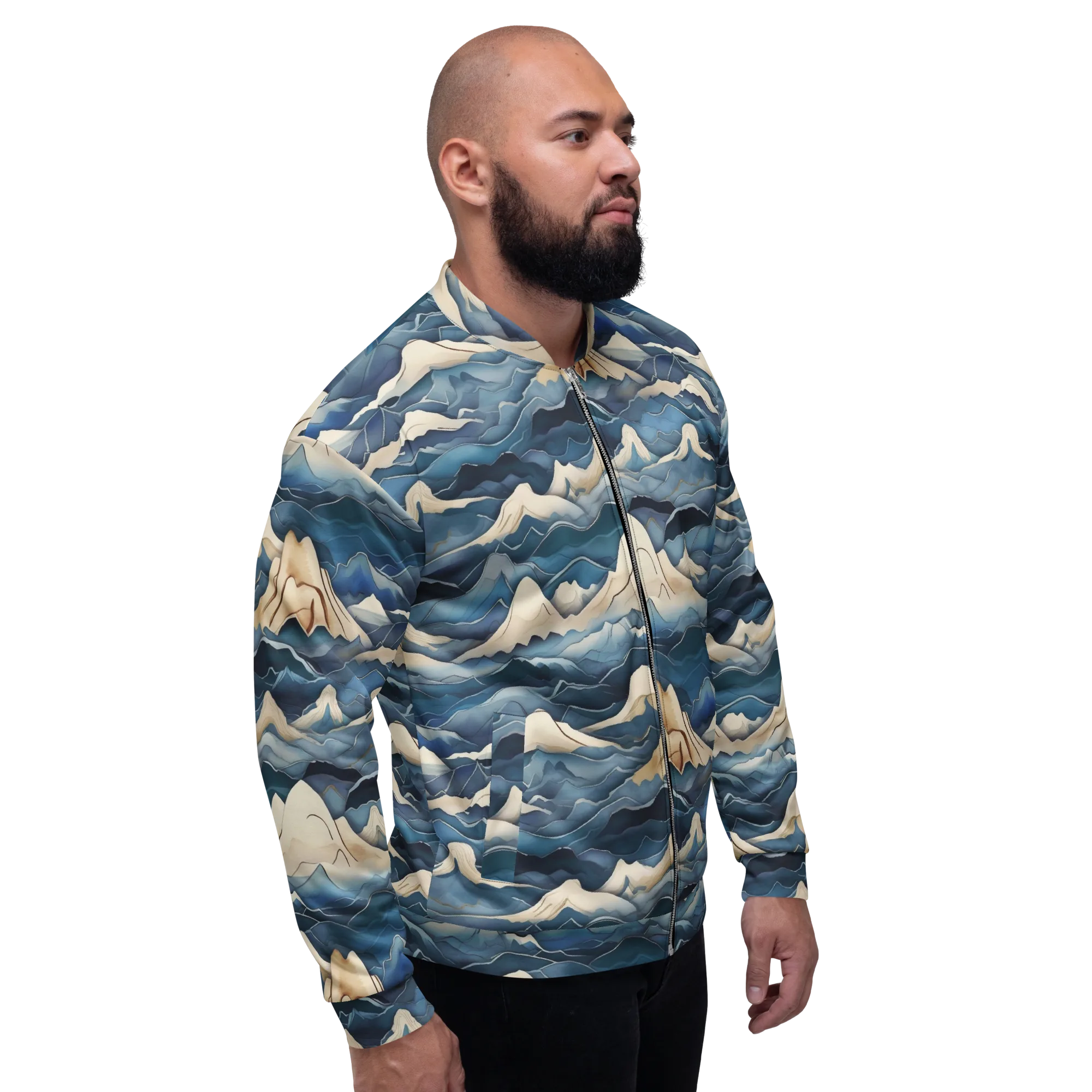 Indigo Alpine Current on Bomber Jacket — Right