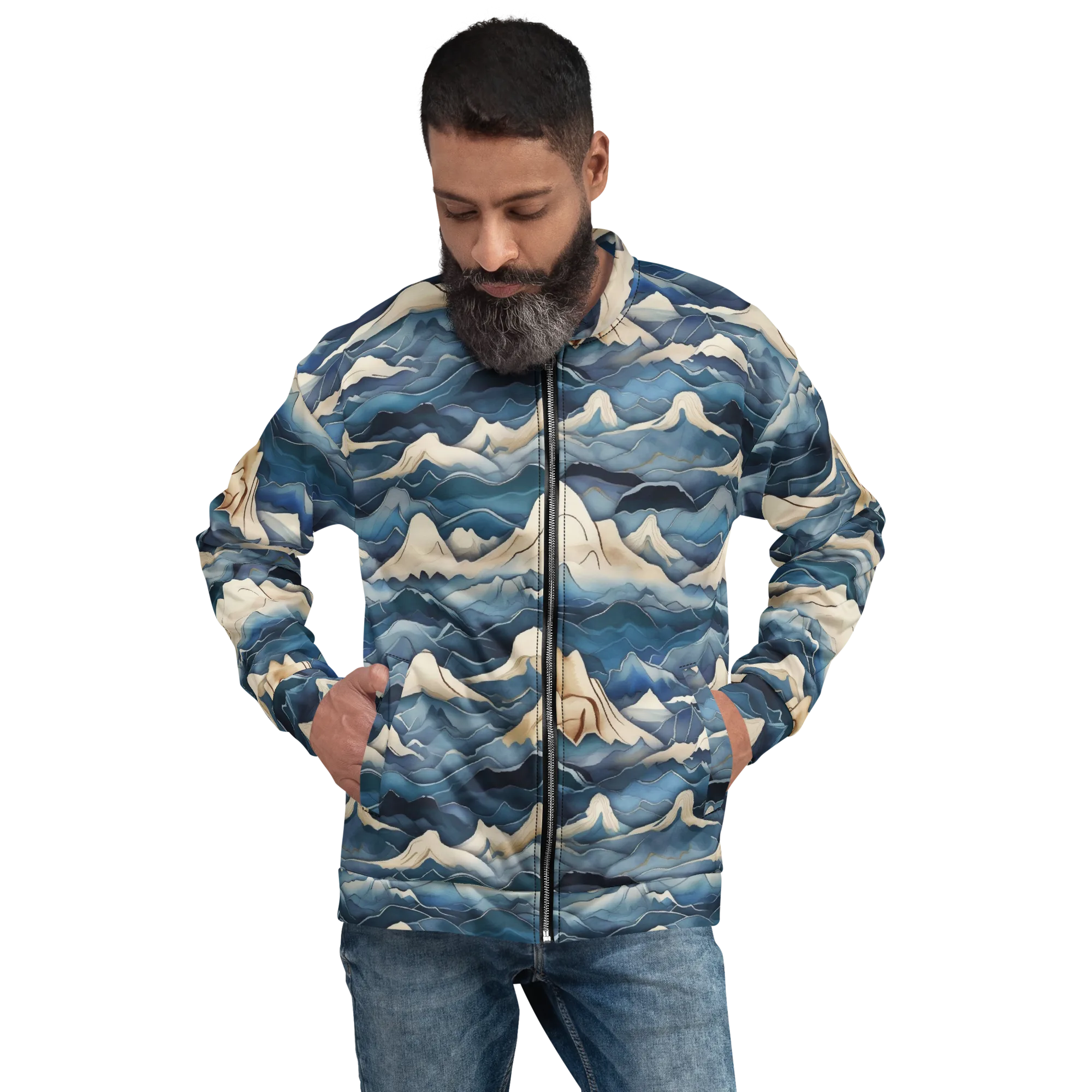 Indigo Alpine Current on Bomber Jacket — Front