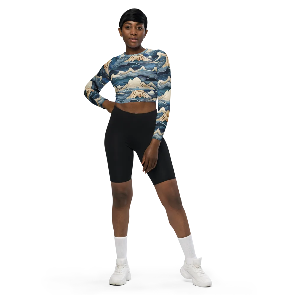 Indigo Alpine Current on Long Sleeve Crop Top — Front