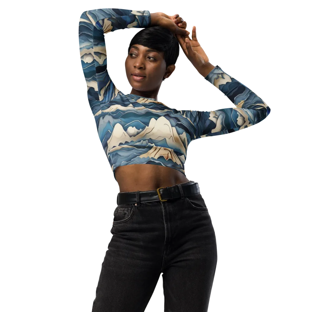 Indigo Alpine Current on Long Sleeve Crop Top — Front