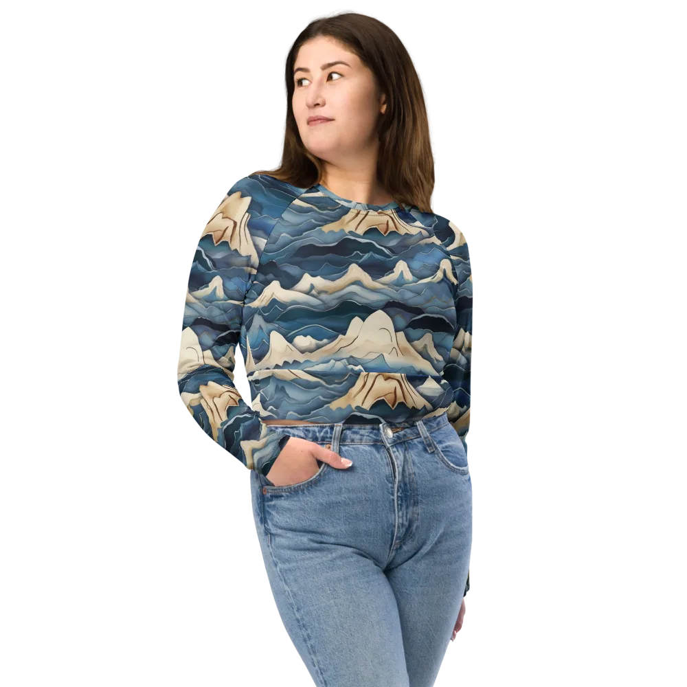 Indigo Alpine Current on Long Sleeve Crop Top — Front