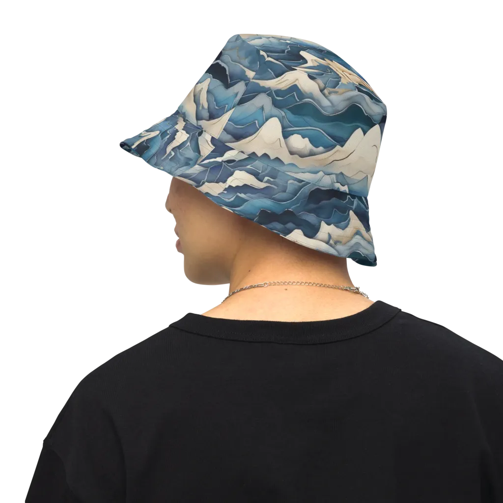 Indigo Alpine Current on Reversible Bucket Hat — Back Inside